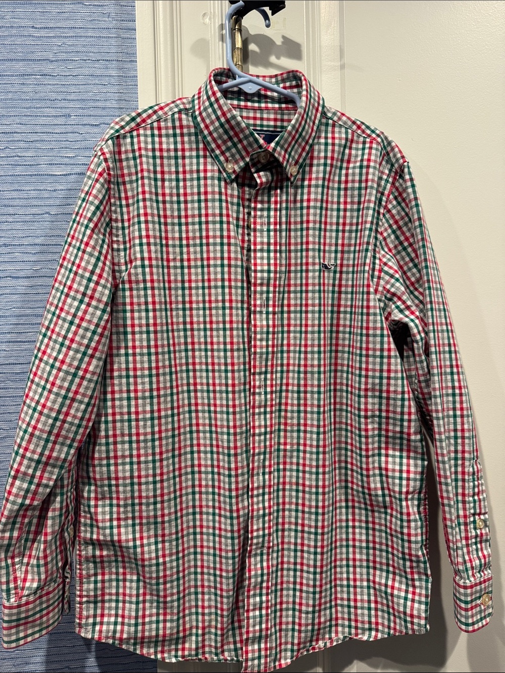 Vineyard Vines Kids Button-Down Plaid Shirt in Red, Green & White
